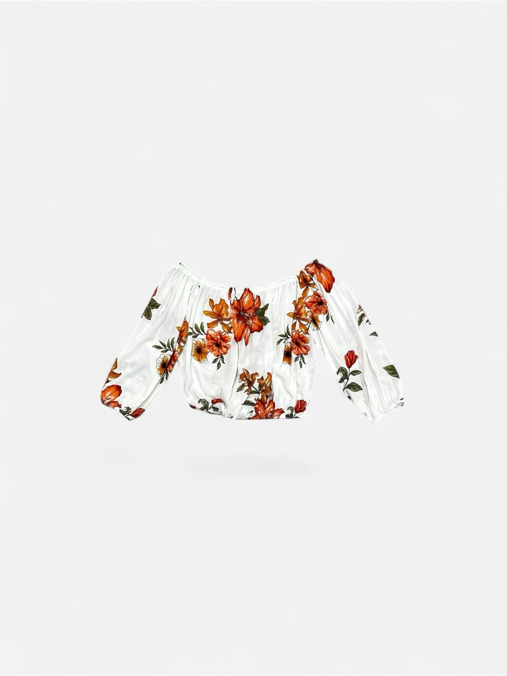 Forever 21 White Off-Shoulder Crop Top with Orange Floral Print